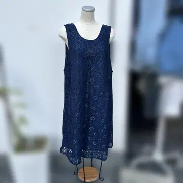 네이비 레이스 에이프런 원피스