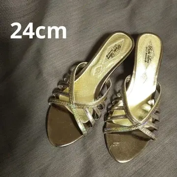 골드 스트랩 샌들 오픈토 웨지솔 24cm