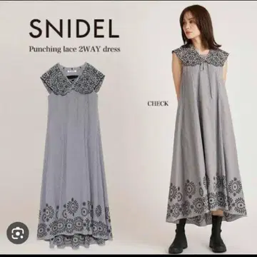 snidel 체크 카라 부착 2way 슬리브리스 롱 원피스