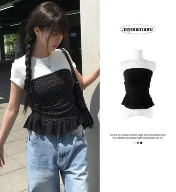 anyone more 도트 무늬 뷔스티에 블랙