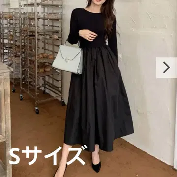 벌스데이 바쉬 니트 콤비네이션 드레스 블랙 S