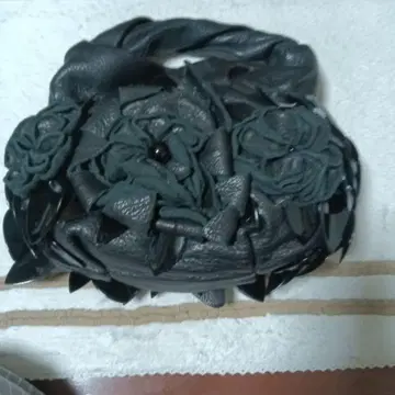 블랙 꽃 장식 가죽 핸드백