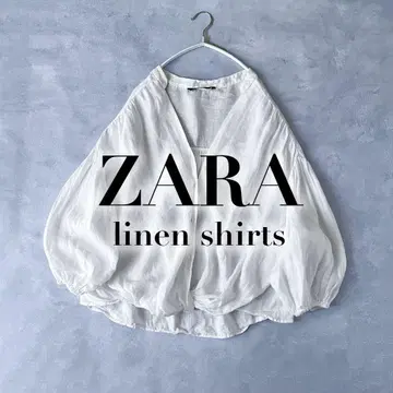 ZARA 자라 린넨 100% 스키퍼 셔츠 블라우스 긴팔 화이트 루즈핏
