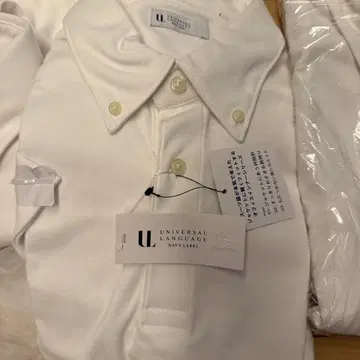 UNIVERSAL LANGUAGE 화이트 피케 셔츠 L 사이즈