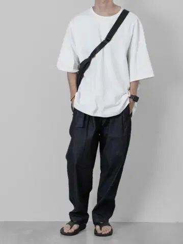 ATTACHMENT 코튼 스트레치 데님 벨트 S 1 벨트 포함