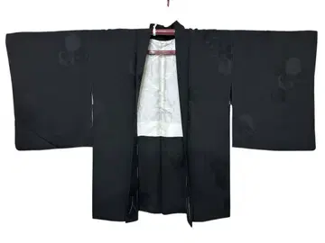 블랙 문장 기모노 겉옷 원단 패턴 순수 실크