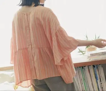 니코앤드 COMFORT 린넨 와이드 블라우스 오렌지 스트라이프 L