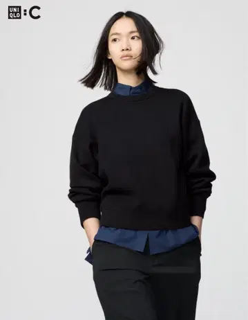 스무스 코튼 크루넥 스웨터 유니클로 블랙