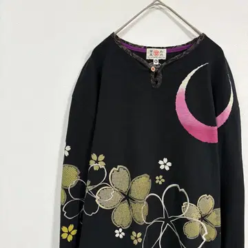 가조 후우게츠 꽃무늬 긴팔 티셔츠 블랙