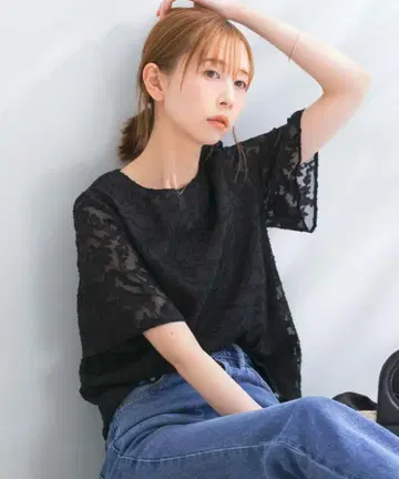 URBAN RESEARCH ROSSO 플라워 컷 자카드 블라우스