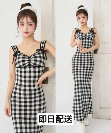 택 포함 새상품 다리치 깅엄 자카드 니트 롱 원피스 블랙 F