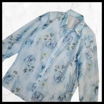 90's 빈티지 수채화 로즈 패턴 시어 셔츠 썸머