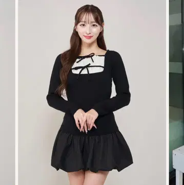 Darich 더블 리본 도킹 벌룬 미니 원피스