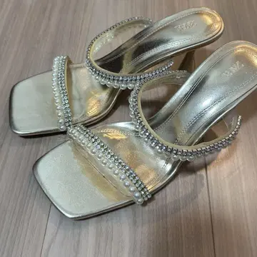골드 펄 스톤 하이힐 샌들 ZARA