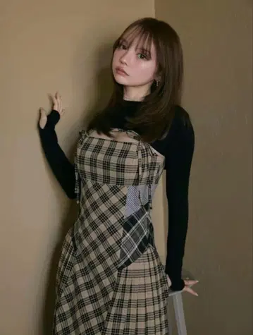 앤드메리 나디아 체크 롱 드레스