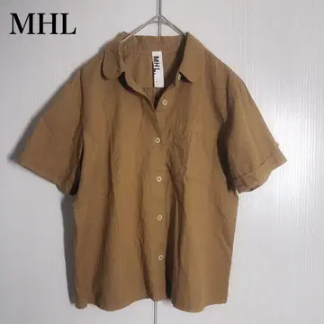 MHL 코튼 린넨 린넨 블라우스 반팔 셔츠 카멜