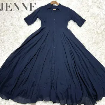 JENNE 오드리 룩 에어리 원피스 플레어 셔츠 네이비