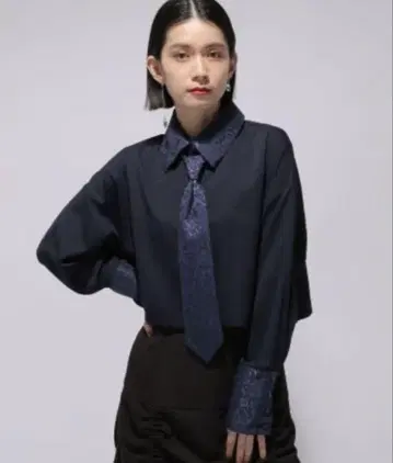 HARE 이소자이 넥타이 숏 셔츠 네이비