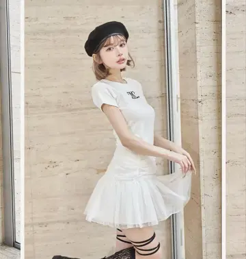 Darich 도트 튤 리본 미니 스커트