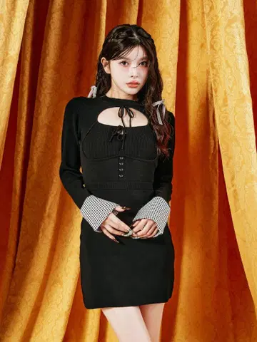 Darich 프론트 오픈 니트 미니 원피스
