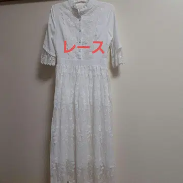 레이스 화이트 셔츠 원피스 L