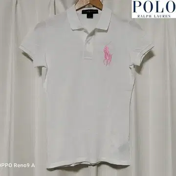 [중고 의류] 랄프 로렌 여성용 핑크 포니 빅 포니 피케 셔츠 화이트 S