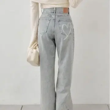 chico 하트 프린트 박스 와이드 데님 팬츠