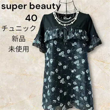 super beauty 튜닉 40 새상품 블랙 플라워 무늬