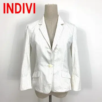 A6180 인디비 테일러드 자켓 7부 소매 면 스트라이프 화이트 38