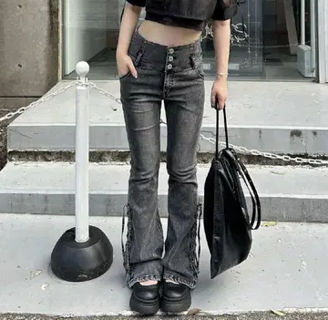 사이드 레이스 UP 세미 플레어 데님 블랙 계열 기타