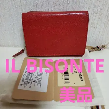 양품 일비종떼 IL BISONTE 3단 폴더형 컴팩트 지갑 레드