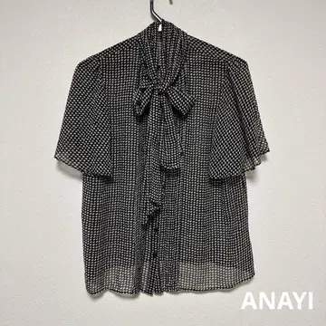아나이 ANAYI 시스루 반팔 셔츠 블랙과 화이트 도트 무늬