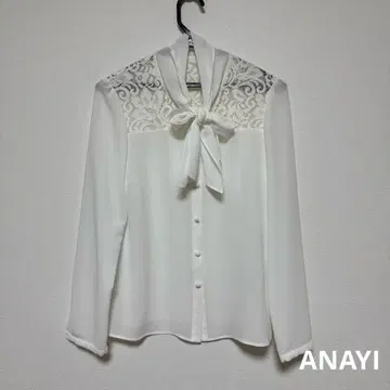 아나이 ANAYI 화이트 레이스 리본 긴팔 블라우스