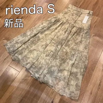새상품 rienda 플레어 스커트 S 꽃무늬 그린 밴딩