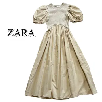 ZARA 롱 원피스 플레어 A 라인 퍼프 슬리브 리브 코튼