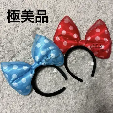 새상품급 미니 빅 리본 머리띠 도트 도트 스카이블루 빨간색 디즈니