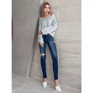 미사용 택 포함 GYDA SIDE RIPPED 스키니 데님 팬츠