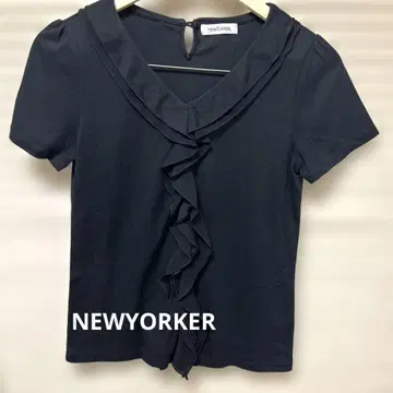 NEWYORKER 블랙 프릴 V넥 반팔 셔츠 2