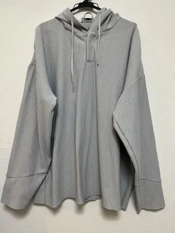 ZARA 플리츠 리브 블루 그레이 후디 후드티 버튼 얇은 소재