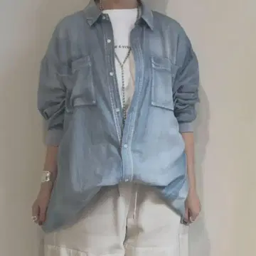 색스 블루 데님 오버 사이즈 셔츠