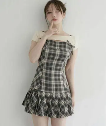 앤드메리 캐런 체크 미니 드레스