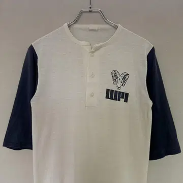 Vintage 70-80's USA제 헨리넥 염색 프린트 티셔츠