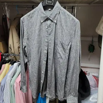 조개 버튼 린넨 셔츠 그레이 버튼 다운 L 사이즈