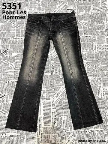 5351 풀옴 USED 데미지 부츠 컷 블랙 데님 팬츠
