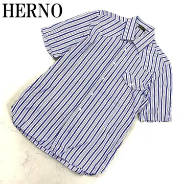 LA5603 HERNO 헤르노 스트라이프 반팔 버튼 셔츠 블루 46