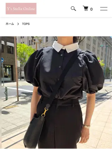 퍼프 슬리브 블랙 셔츠 화이트 카라