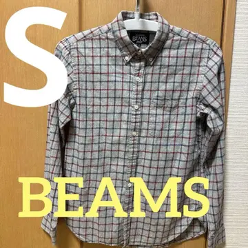 BEAMS 긴팔 셔츠 S 체크 무늬 그레이 계열