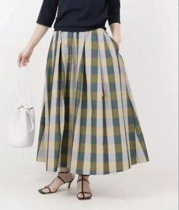 IENA 컬러 깅엄 턱 스커트 그린 36