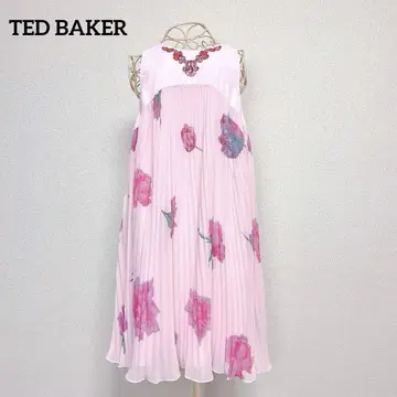 ted baker 꽃무늬 플리츠 비쥬 슬리브리스 원피스 플레어