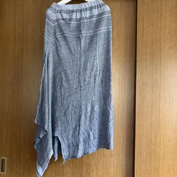 요건 레일 린넨 비대칭 스커트 블루 그레이
